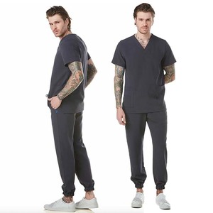 Adar manga corta azul marino gris hombres enfermera Doctor Scrubs uniformes conjuntos médico Scrubs trabajo uniforme conjunto - Product Image 3
