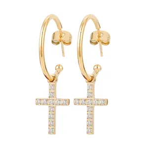 Ensemble de bijoux collier boucles d'oreilles croix en acier inoxydable avec strass pour femmes
