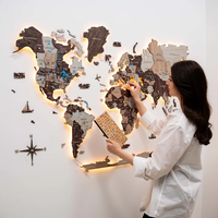 Horloge murale décorative de carte du monde multi-zones noire, grande carte du monde 3D tridimensionnelle, équipée de 5 horloges de villes