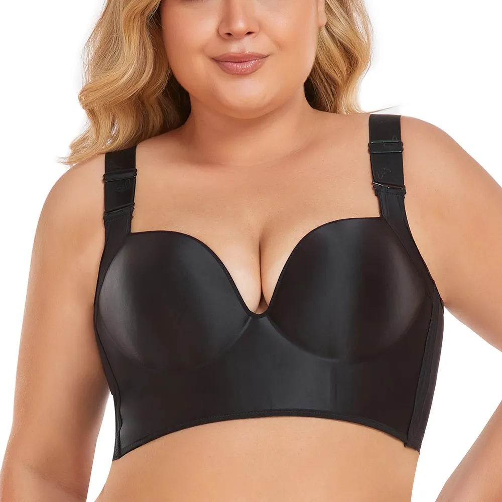 BINNYS Sexi Gather Glossi Cotton D-F Large Cup Breast Full Size 40 46 Push Up Wireless Plu Size For Big Fat Women Seamless Bra