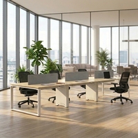 Bureau de travail pour 6 personnes avec écran de confidentialité bas, table moderne en MDF stratifié et structure métallique, mobilier de bureau en gros
