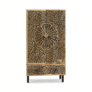 Aparador de Madera Maciza de Mango de 23.6x13x39.4 Pulgadas para Sala de Estar con Almacenamiento, Diseño Moderno y Estilo Contemporáneo - Product Image 1