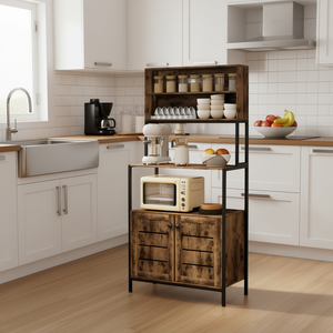 Mueble de Cocina para Microondas, Estilo Rústico de Madera, 3 Estantes, Independiente, Multifuncional - Product Image 2