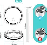 Couvercles de remplacement pour gobelets minces réutilisables sans BPA 20oz 30oz Gobelet en plastique VCPC Couvercle transparent et ensemble de pailles Couvercles pour gobelets