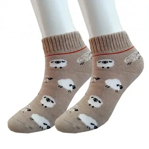 Winter thick warm knitted ladies ankle socks ladies low cut cozy socks for women with sheep pattern