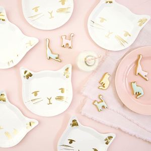OEM Eco-Friendly <b>Disposable</b> 9.5x9.9 Gold Foil Cat Paper <b>Plates</b> Die-Cut Birthday Party Supplies Factory Direct - Product Image 4