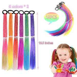8 pièces d'extensions de <span class=keywords><strong>cheveux</strong></span> avec élastiques, tresses arc-en-ciel, postiches synthétiques, accessoires pour <span class=keywords><strong>cheveux</strong></span> de queue de cheval pour femmes et filles, fête - Product Image 2