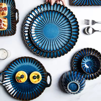 Bol en porcelaine à glaçure réactive pétale de luxe Assiette en forme de cœur Ensembles de vaisselle de table de restaurant Ensembles de vaisselle en céramique modernes