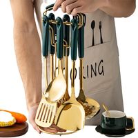 Espátula de acero inoxidable de lujo, juego de utensilios de cocina de 7 piezas con mango de cerámica, luz nórdica