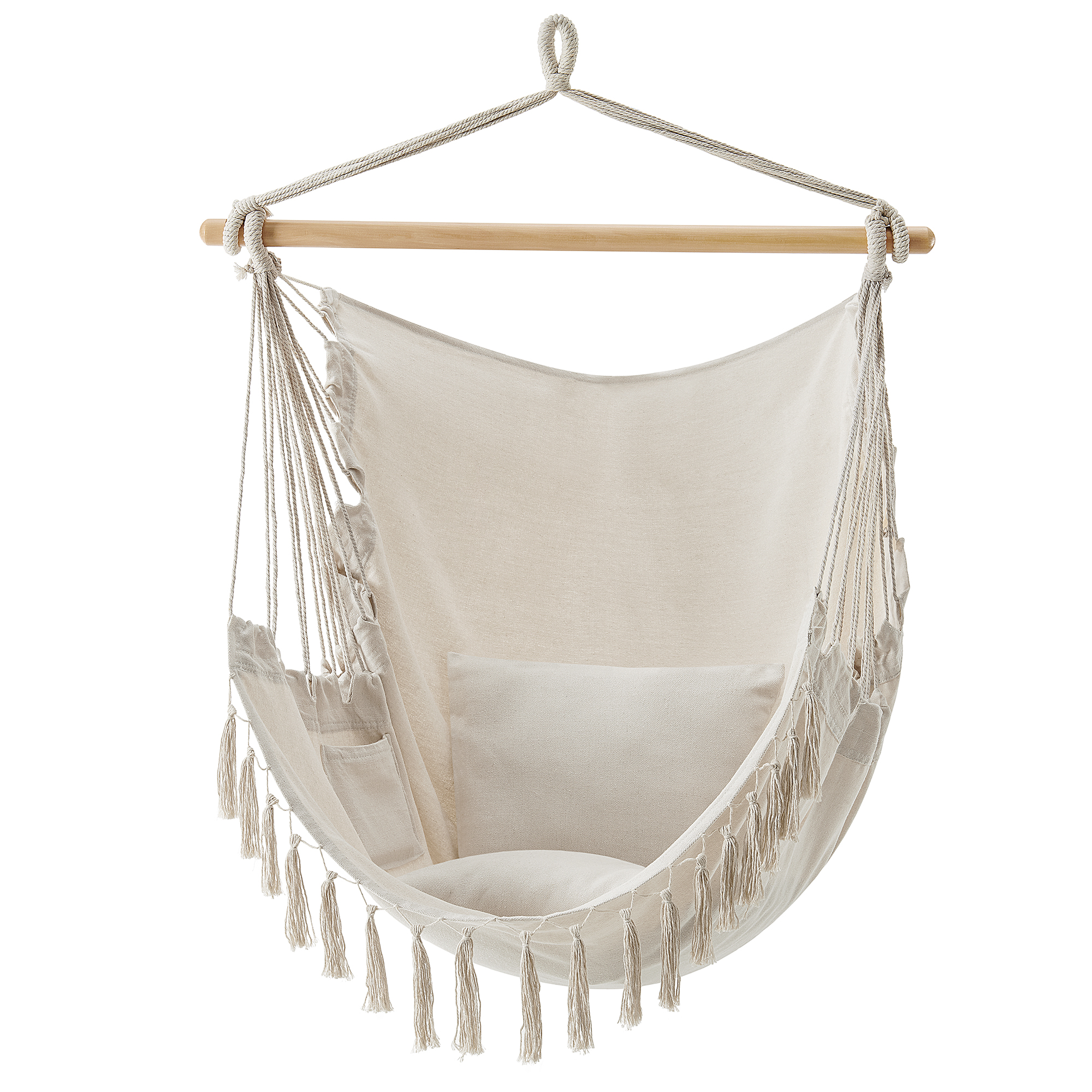 Оптовая продажа, тканевое подвесное кресло-качели для улицы, крытого балкона, патио, качели-гамаки с кисточкой и подушкой