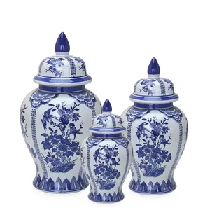 J210 pot chinois bleu et blanc en porcelaine, pot de gingembre, ensemble de vases de sol pour décoration de hall