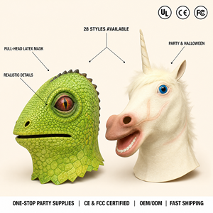 28 Styles <span class=keywords><strong>de</strong></span> Masques en Latex Réalistes Tête d'Animal (Caméléon, Licorne) – Masques Intégraux pour Halloween, Fêtes Costumées, Cosplay – Vente en Gros Usine - Product Image 1