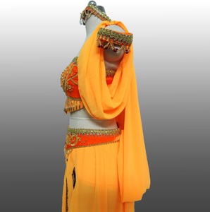 Traje de Danza del Vientre Estilo Árabe Indio de Terciopelo Naranja, Disfraz de Danza Tribal Maya Árabe - Product Image 2