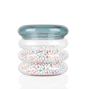 Tùy chỉnh cao Borosilicate trong suốt tay thổi Polka <span class=keywords><strong>Dot</strong></span> Donut vòng lưu trữ lọ thủy tinh với nắp - Product Image 1