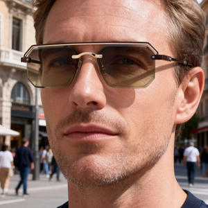 Nuevas gafas de sol cuadradas sin marco para hombre, lentes de plástico UV400 de metal negro, gafas de sol de clase 2 con caja WF-5G372 - Product Image 2