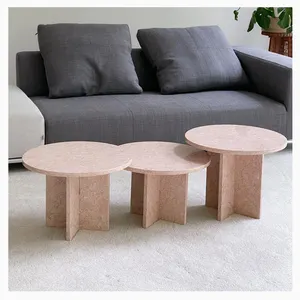 Mesa de mármol rosa para sala de estar, muebles modernos personalizados de mediados de siglo, mesas redondas de centro de mármol rosa