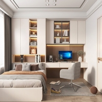 Ensemble de meubles de chambre à coucher personnalisé, lit tatami en bois massif taille complète, armoire monobloc, table de chevet, bureau extensible, design moderne