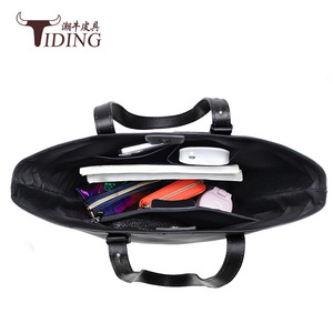 Tiding Genuine Leather Tote Bag 14-Inch Large Capacity Black Minimalist Everyday Use - Product Image 5