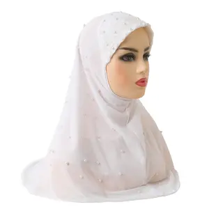 Amazon Hot Koop Dubai Moslim Vrouwen Fashion Double-Layer Mesh Kralen Hijab Tulband Arabische Dames Gemakkelijk Te Dragen Hoofddoek