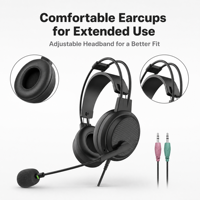 Casque d'écoute pour ordinateur de classe avec microphone col de cygne de 22 cm, haut-parleur stéréo de 40 mm, écouteurs filaires avec connexion audio 3,5 mm
