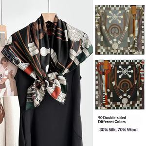 Écharpe en soie imprimée double face élégante pour femme, collection Printemps-Automne-Hiver 2026, châle carré en laine de 90 cm, écharpe personnalisée - Product Image 5