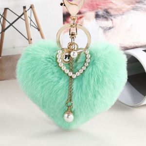 Pendentifs de sac et porte-clés en forme de cœur, en peluche moelleuse et duveteuse, avec pompon et cœur pêche, accessoires mignons - Product Image 3