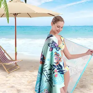 Toptan hızlı kuru mikrofiber plaj havlusu özel baskı logosu kum ücretsiz havlu plaj