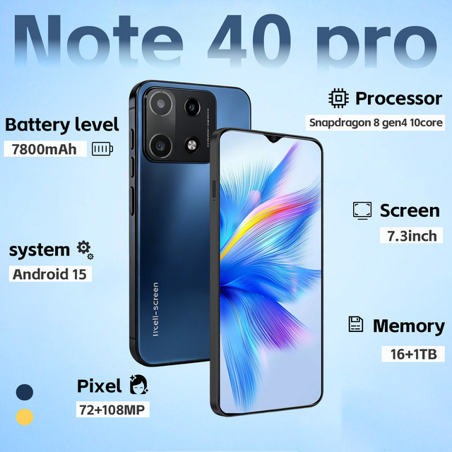 Note 40 Pro 5G Android Powerhouse 7.3 InchClarity 12 Core Chipset 16GB RAM 1TB ROM 8000mAh Juice Pack Wholesale OEM Alloy Frame