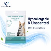 Gants SPA VELTRONA sans rinçage, 6 pièces, hypoallergéniques, à l'aloe vera et au jojoba, lingettes pour animaux de compagnie, pour chiens et chats, désodorisantes