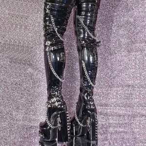 Wide Fit Thigh High Platform Long Boots Metal Rivets Chain Thick Sole High Chunky <b>Heels</b> Women Over Knee Booties Big Size 47 - Product Image 6