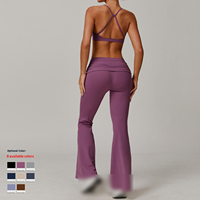 Pantalon de yoga évasé sans couture à taille côtelée croisée, leggings de sport très extensibles coupe bootcut pour femme