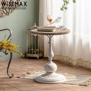 WISEMAX FURNITURE Canapé classique et élégant base en fer en forme de T plateau en bois table basse ronde blanche pour salon villa - Product Image 5
