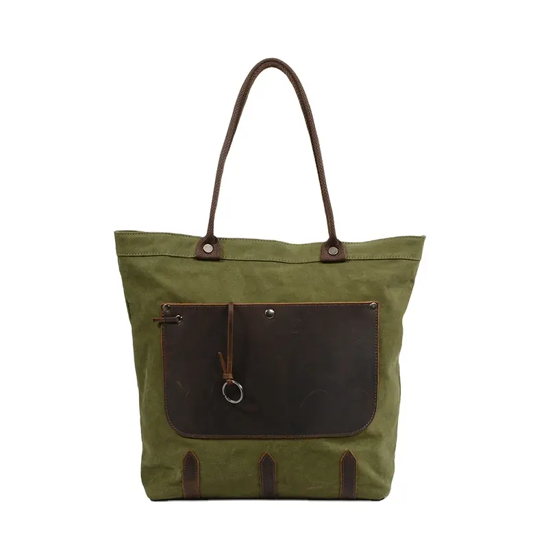 Wholesale Vintage Waxed Canvas Waterproof Daily Handbag Shoulder Tote Shopping Hand Bag