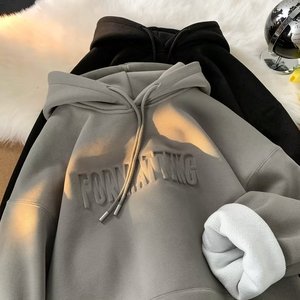 Sweat à capuche épais de haute qualité pour hommes, surdimensionné, non doublé, doublure en peluche, logo imprimé personnalisé, sweat à capuche en polaire épais pour hommes - Product Image 4