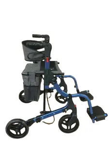 Chaise de transport en aluminium pour handicapés Rollator réglable en hauteur Rollator extérieur pliant avec repose-pieds vente en gros pour handicapés