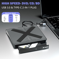 Unidad de Blu-Ray Externa para PC, USB 3.0 Tipo-C, Grabadora de BD/DVD, Reproductor de Blu-ray Portátil, Grabadora de Discos BD 6X para PC, Windows, Mac