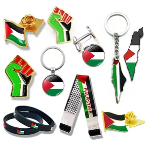 Decorations Souvenirs Gifts Custom Palestinian Scarf Products Wristband Bracelet Brooch Lapel Enamel Badge Palestine Flag Pin