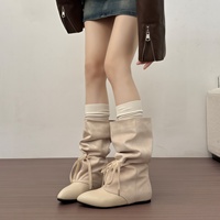 Bottes hautes vintage pour femmes, à lacets, bout pointu, talon bas, dessus en PU patchwork