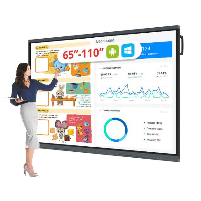 55 65 75 Inch Touch Screen Android 14 Interactive Flat Panel Display LCD Digital Whiteboard Smart Board for Classroom Conference