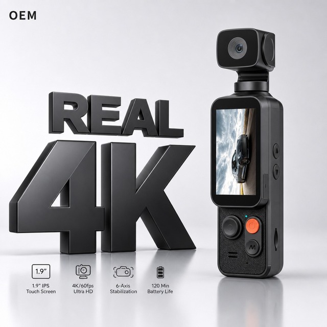 Portable Handheld Camcorder 4K Ultra HD Pocket Camera 1.90inch Screen Time-Lapse Loop Recording Mini Vlog Video DV