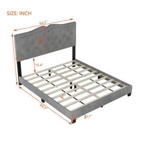 <b>Queen</b> <b>Size</b> Upholstered <b>Bed</b> <b>Frame</b> with Rivet Design, Modern Velvet Platform <b>Bed</b> with Tufted Headboard for Bedroom - Product Image 6