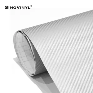 karbon fiber etiket ısı dayanıklı araba Suppliers-SINOVINYL hava direnci kendinden yapışkanlı gümüş renk 3D karbon Fiber araba sarma vinil yapışkan