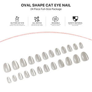 AIERFEI 24 pièces Ongles à presser ovales effet œil de chat, <span class=keywords><strong>gris</strong></span> <span class=keywords><strong>clair</strong></span> givré, haute qualité, fabricant en gros - Product Image 4