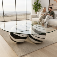 Table basse de luxe avec base sculptée en fibre de verre naturelle et plateau en verre, design moderne, durable, élégante, meubles de salon