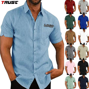 2025 nuevas camisas informales de manga corta con botones para hombre, cuello redondo, ajuste holgado, tela de punto de 200 gramos, estampado Digital, diseño de estampado liso - Product Image 1