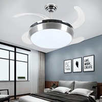 Ventilateur de plafond LED en acrylique argenté simple, luminaire décoratif pour appartement, 3 couleurs changeantes, avec ventilateur et lumière