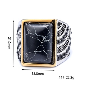 빈티지 블랙 지르콘 직사각형 남성용 대형 청록색 돌 반지 여성용 크기 7-15 - Product Image 6