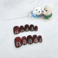 Uñas a presión, uñas cuadradas cortas, diseño rojo dibujado a mano, alta calidad, reutilizable