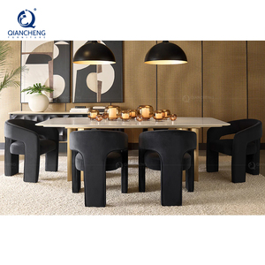 Set da Pranzo di Lusso Minimalista di Foshan con Gambe in Acciaio Inox Dorato e Piano in Pietra Sinterizzata Bianca <span class=keywords><strong>per</strong></span> 8 Persone, Arredamento <span class=keywords><strong>per</strong></span> <span class=keywords><strong>Cucina</strong></span> - Product Image 2
