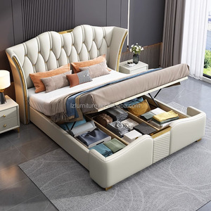 Rosegia Modern King <b>Size</b> Soft Headboard Genuine Leather Upholstered <b>Bed</b> with Storage Pine Wood Frame Eco-Friendly Durable Design - Product Image 4